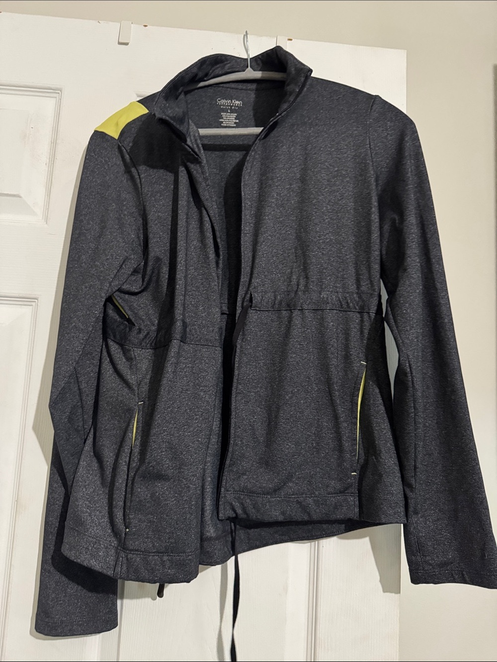 Calvin Klein Dark Gray Varsity Jacket with Yellow Accents